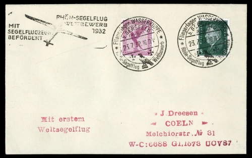 1932, Luftfahrt,Segelflug,sonstige, Brief