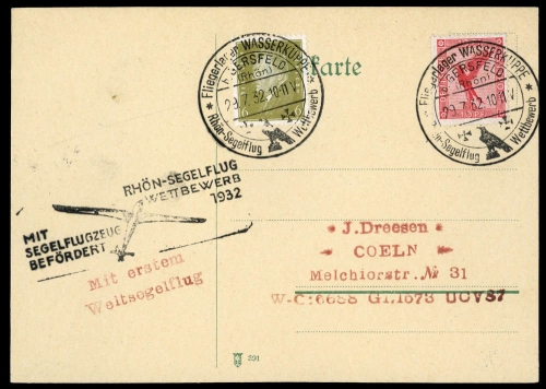 1932, Luftfahrt,Segelflug,sonstige, Brief