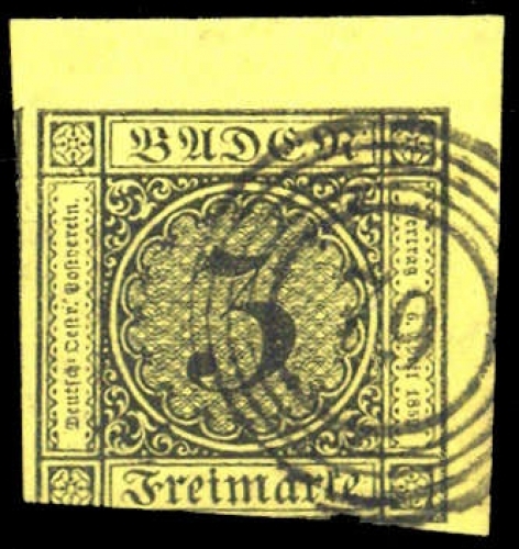 1851, Altdeutschland Baden, 2 b Ecke, gest.