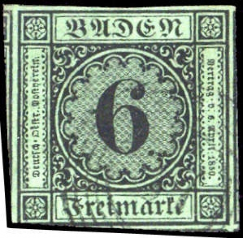 1851, Altdeutschland Baden, 3 a, gest.