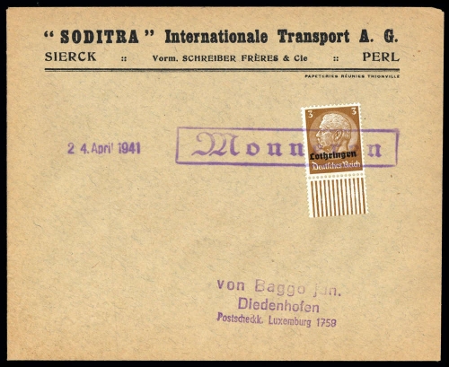 Deutsche Besetzung II. WK Lothringen, Brief