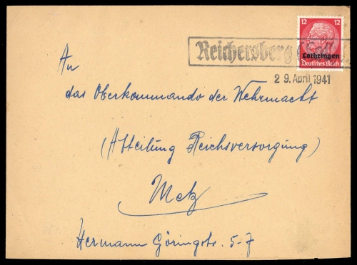 Deutsche Besetzung II. WK Lothringen, Brief