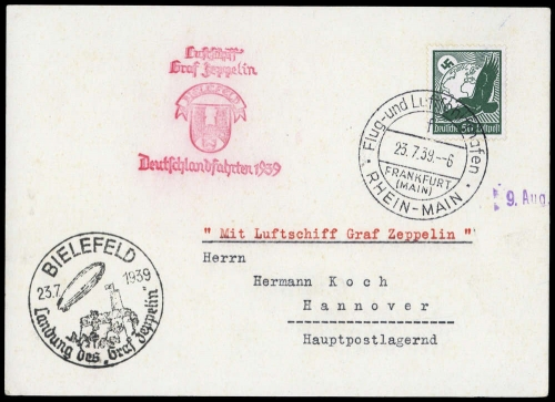 1939, Zeppelin,Zeppelinpost LZ 130,Deutschlandfahrten, Si 459, ...