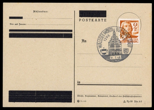 Französische Zone Württemberg, Brief