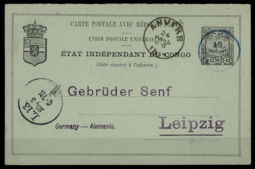 1889, Belgisch Kongo, NGK P 7 I, Brief