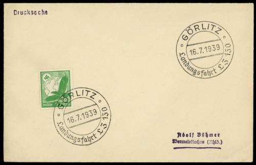 1939, Zeppelin,Zeppelinpost LZ 130,Landungsstempel, Si 458 I, Brief
