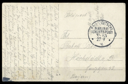 1916, Deutsche Marine Schiffspost, MSP 15, Brief