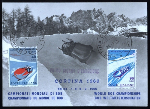 1966, Sport u. Spiel,Wintersport,Rodeln, Bob, I 1196-97 MK, FDC