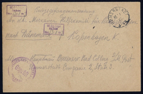 1917, Kriegsgefangenenlagerpost, Brief