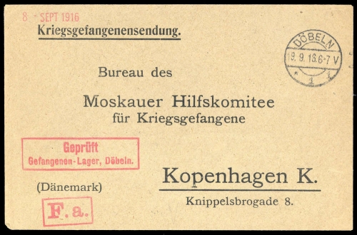 1916, Kriegsgefangenenlagerpost, Brief