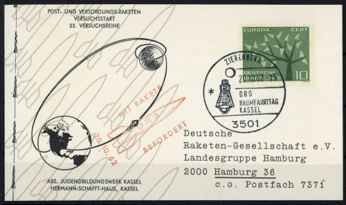 1962, Luftfahrt,Raketenpost,allgemein, 383, Brief