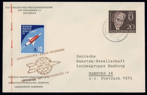 1961, Luftfahrt,Raketenpost,allgemein, 198, Brief