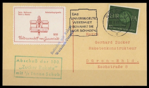 1961, Luftfahrt,Raketenpost,allgemein, 337, Brief