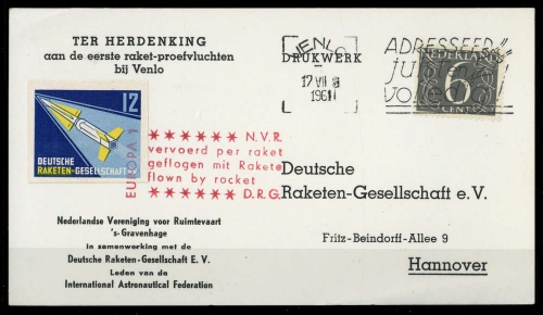 1961, Luftfahrt,Raketenpost,allgemein, 646, Brief
