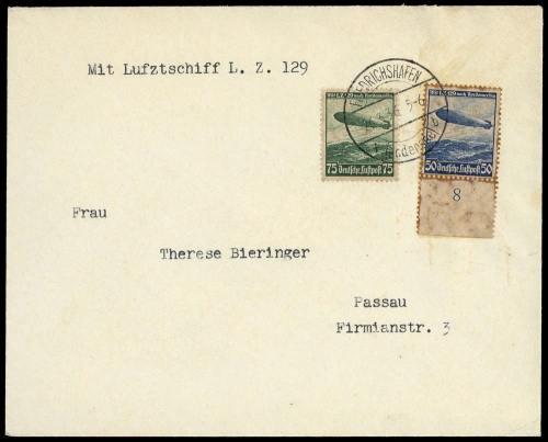 1936, Zeppelin,Zeppelinpost LZ129,Deutschlandfahrten, Si 402 A, ...