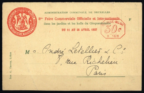 1927, Belgien, Brief