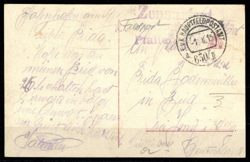 1915, Österreich Feldpost Allgemeine Ausgaben, Brief