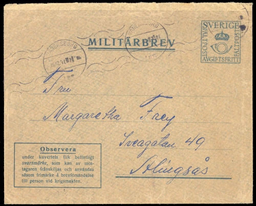 1941, Schweden, FU, Brief