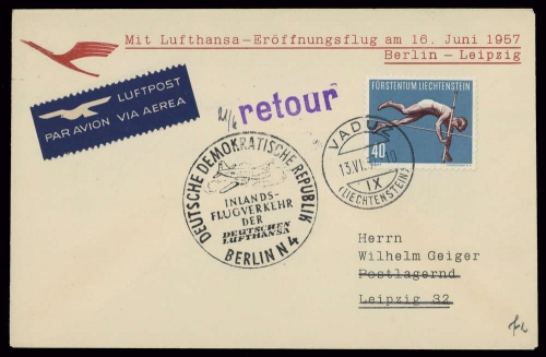1957, Liechtenstein, 344, Brief