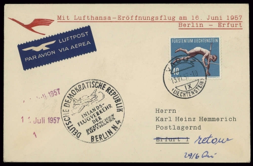 1957, Liechtenstein, 344, Brief