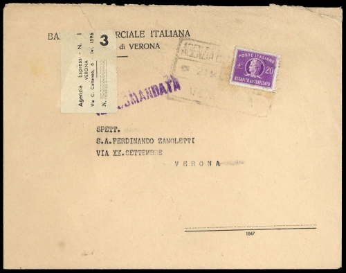 1952, Italien Gebührenmarken für Briefzustellung, G 10, Brief