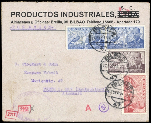1939, Spanien, 825 (2) u.a., Brief