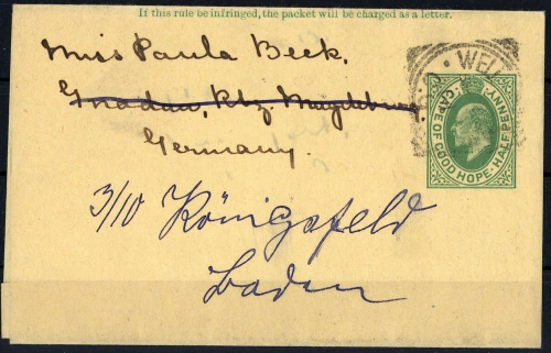 1905, Kap der Guten Hoffnung, S 6, Brief