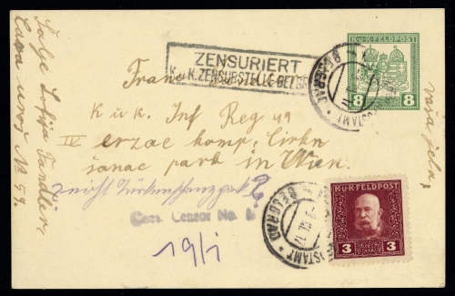 1915, Österreich Feldpost Allgemeine Ausgaben, 24, FP 3 a, Brief