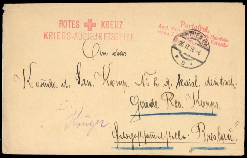 1916, Int.Organisationen,Rotes Kreuz,, Brief