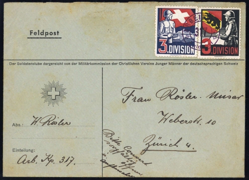 1939, Schweiz Soldatenmarken, Brief
