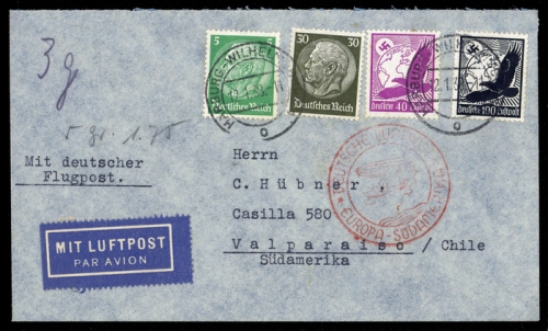 1938, Luftfahrt,Flugpost,Katapultpost, 537 u.a., Brief