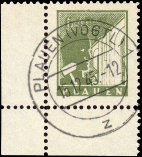 1945, Deutsche Lokalausgabe Plauen, 3 v Ecke, gest.