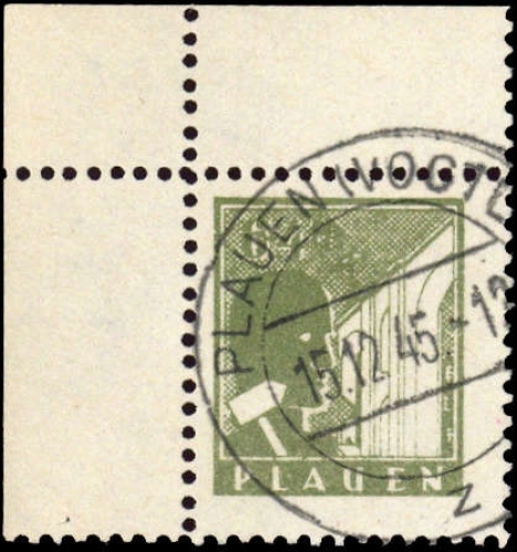 1945, Deutsche Lokalausgabe Plauen, 3 v Ecke, gest.
