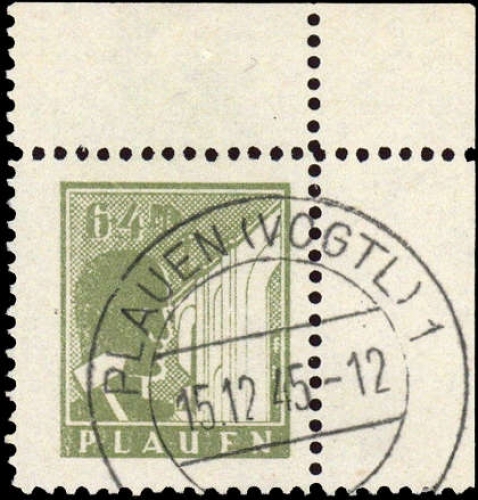 1945, Deutsche Lokalausgabe Plauen, 3 v Ecke, gest.