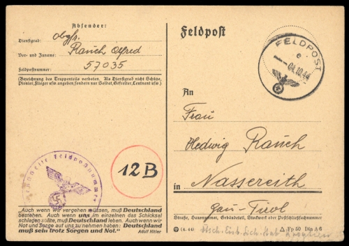 1944, Kroatien, Brief