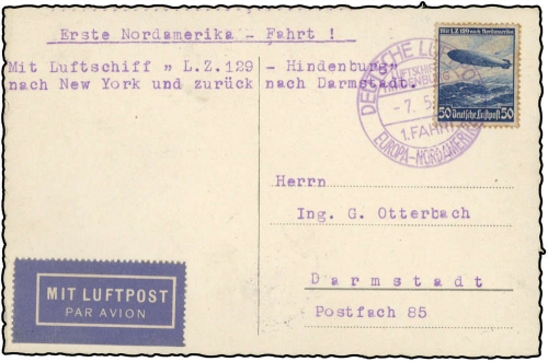 1936, Zeppelin,Zeppelinpost LZ129,Nordamerikafahrten, Si 407 A, ...