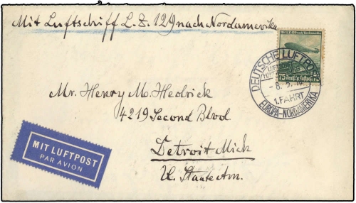 1936, Zeppelin,Zeppelinpost LZ129,Nordamerikafahrten, Si 407 A, ...