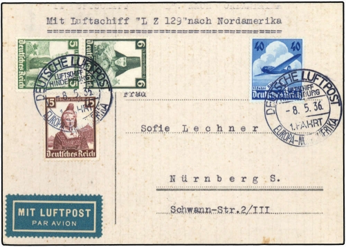 1936, Zeppelin,Zeppelinpost LZ129,Nordamerikafahrten, Si 407 A, ...