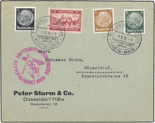 1936, Zeppelin,Zeppelinpost LZ129,Olympiafahrt, Si 427 B, Brief