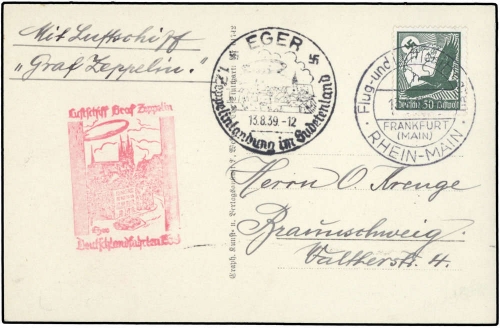 1939, Zeppelin,Zeppelinpost LZ 130,Deutschlandfahrten, Si 462, ...