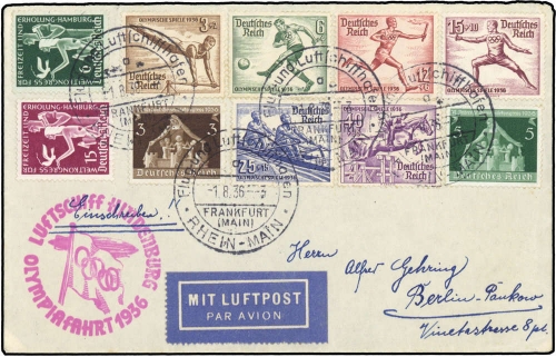 1936, Zeppelin,Zeppelinpost LZ129,Olympiafahrt, Si 427 Bb, Brief