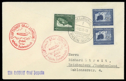 1938, Zeppelin,Zeppelinpost LZ 130,Sudetenlandfahrten, Si 456, ...