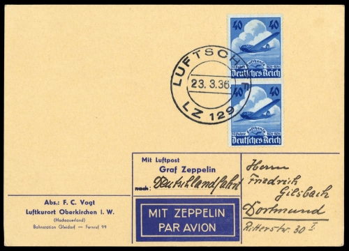 1936, Zeppelin,Zeppelinpost LZ129,Deutschlandfahrten, SI 401 Ba, ...