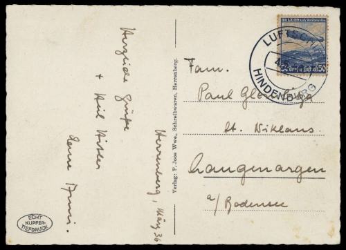 1936, Zeppelin,Zeppelinpost LZ129,Deutschlandfahrten, SI 405 B, ...