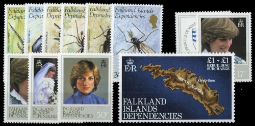 1982, Falkland Abhänige Gebiete E Allg. Ausgaben, 106-11 u.a., **