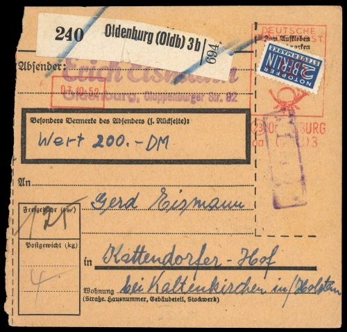 1952, Bizone Zwangszuschlagsmarken, 6, Brief
