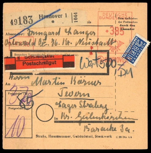 1952, Bizone Zwangszuschlagsmarken, 6, Brief