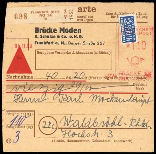 1953, Bizone Zwangszuschlagsmarken, 6, Brief