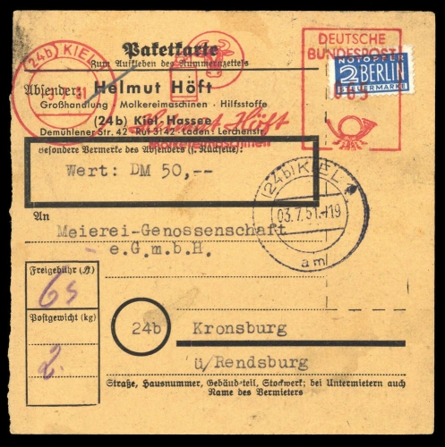 1951, Bizone Zwangszuschlagsmarken, 6, Brief