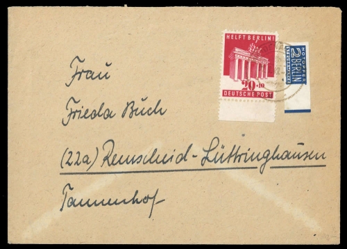 1949, Bizone Zwangszuschlagsmarken, 1 W u.a., Brief
